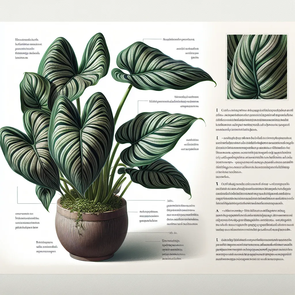 Atrayente planta de Alocasia Zebrina con hojas rayadas en el artículo sobre cuidados ideales para esta especie.