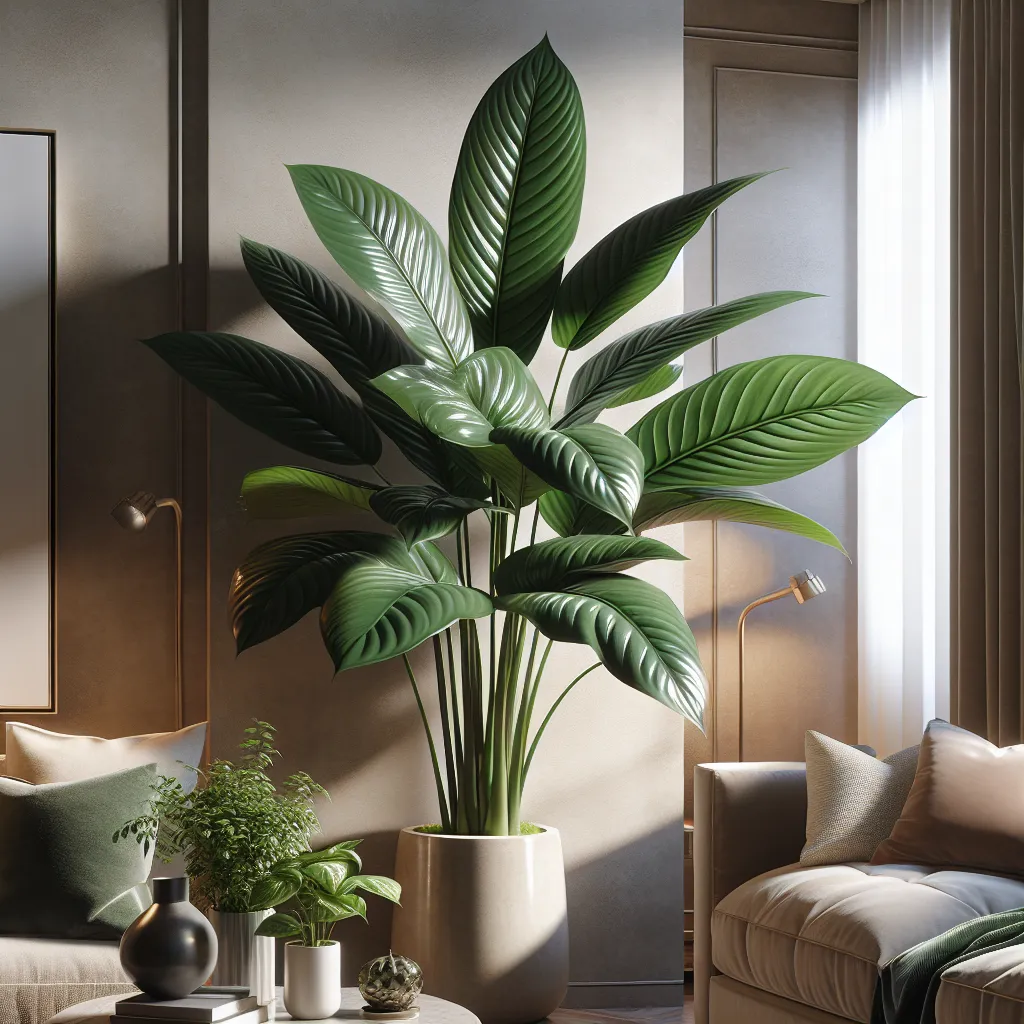 'Imagen de una hermosa planta Calathea decorando un acogedor espacio interior'.
