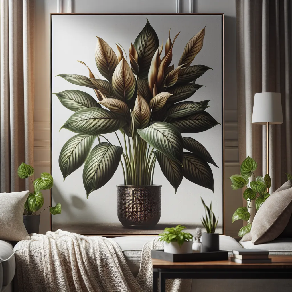 Imagen de una hermosa planta Calathea en un ambiente interior con cuidados especiales. Aprende cómo mantener esta planta saludable en tu hogar.