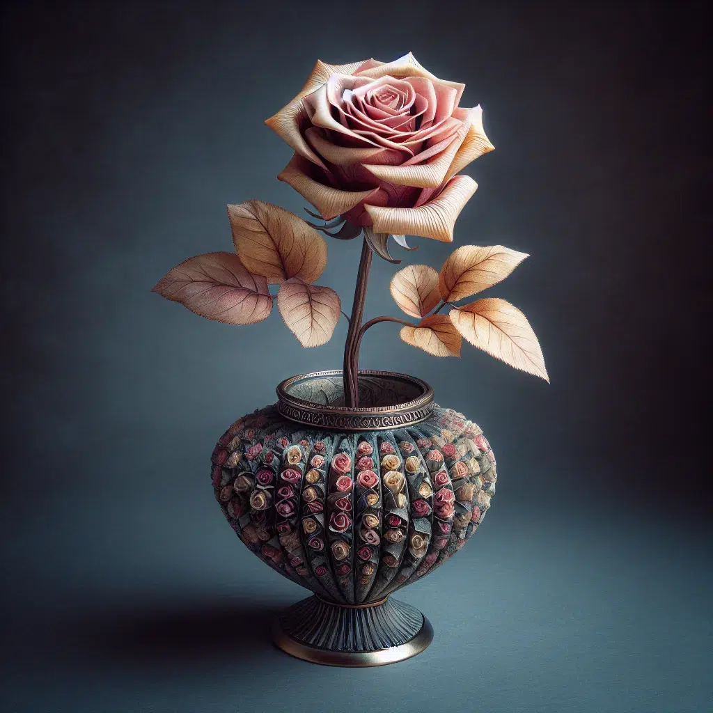 Rosa eterna en un jarrón decorativo, cuidadosamente preservada para perdurar en su belleza