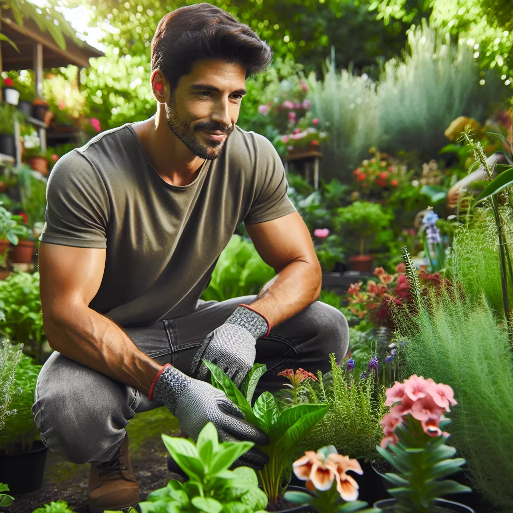 Imagen de un jardinero profesional cuidando plantas en un hermoso jardín, ilustrando los consejos para convertirte en un experto jardinero.