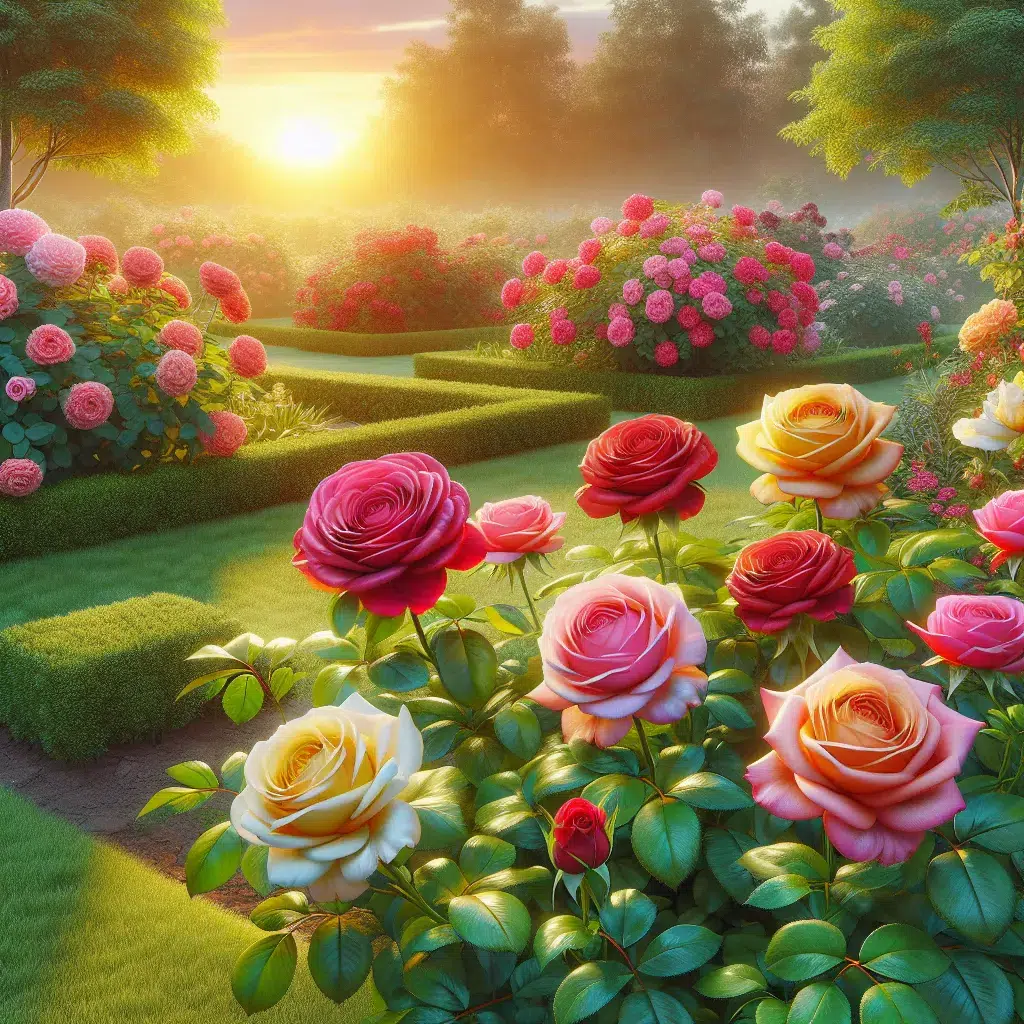 'Imagen de hermosas rosas saludables en un jardín bien cuidado'.