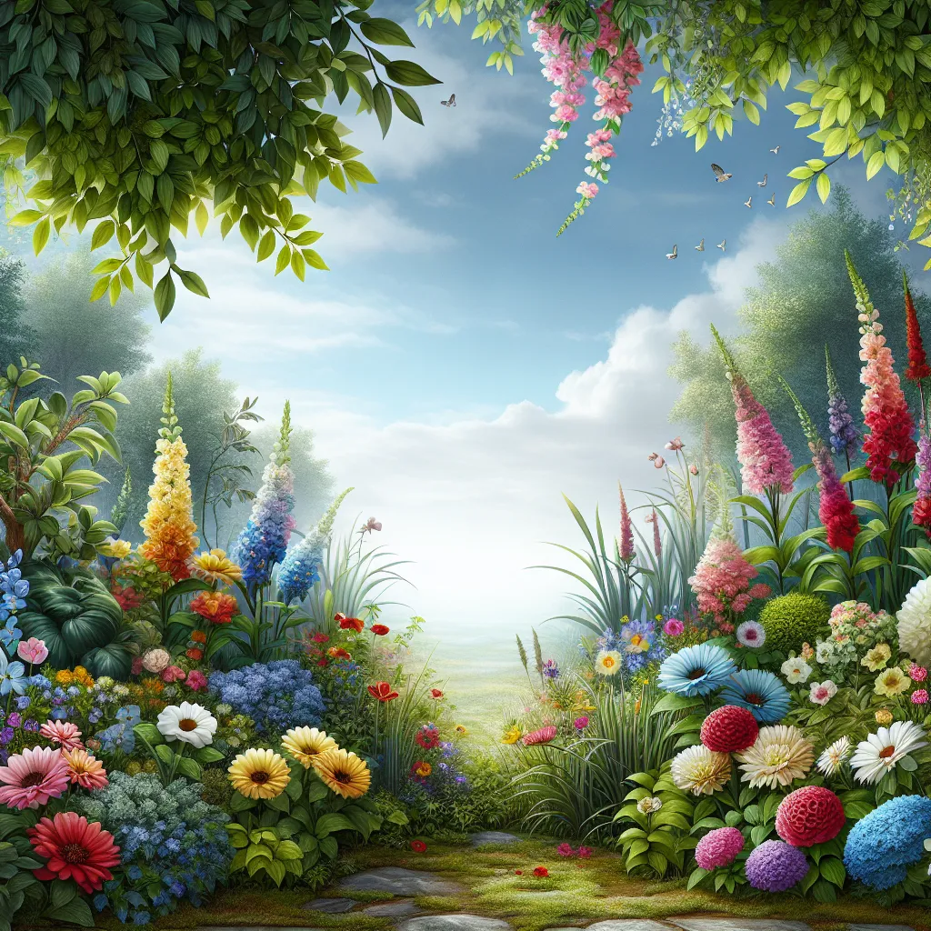 Imagen de un jardín con flores coloridas y un cielo despejado, listo para dar la bienvenida a la primavera.