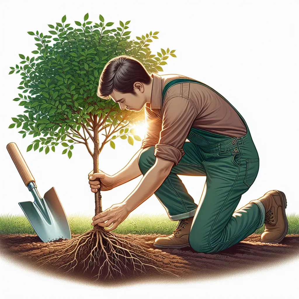 Fotografía ilustrativa: Persona plantando un árbol a raíz desnuda siguiendo los pasos adecuados.