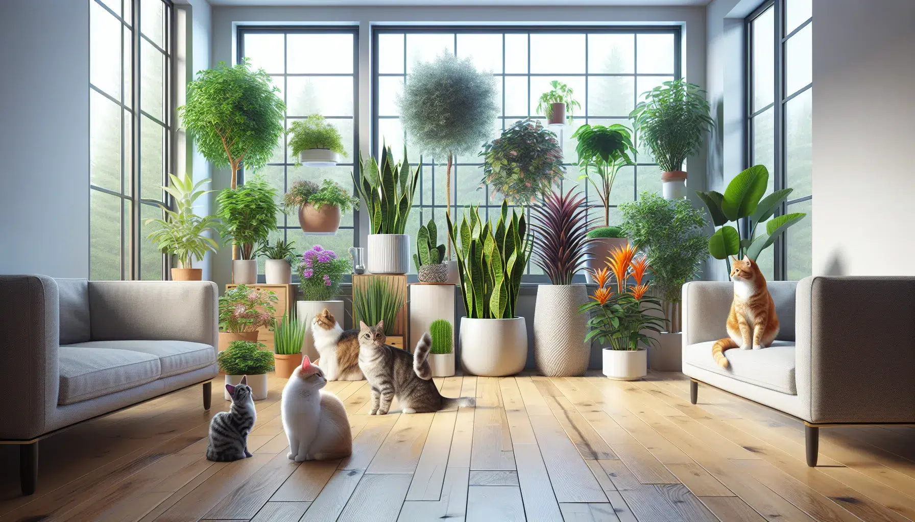 Imagen de varias plantas seguras para gatos, ideales para tener en casa sin riesgo para las mascotas.