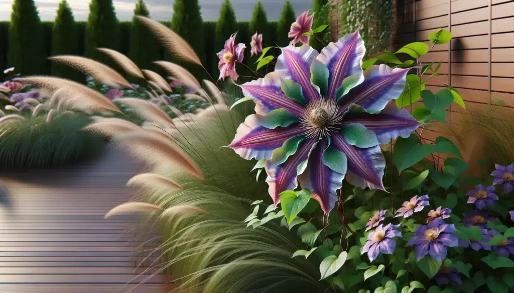 Imagen de una hermosa Clematis floreciendo en un jardín