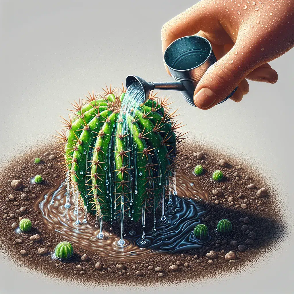 Imagen de un cactus siendo regado con cuidado y precisión según la guía para un riego adecuado de cactus en un artículo de jardinería.