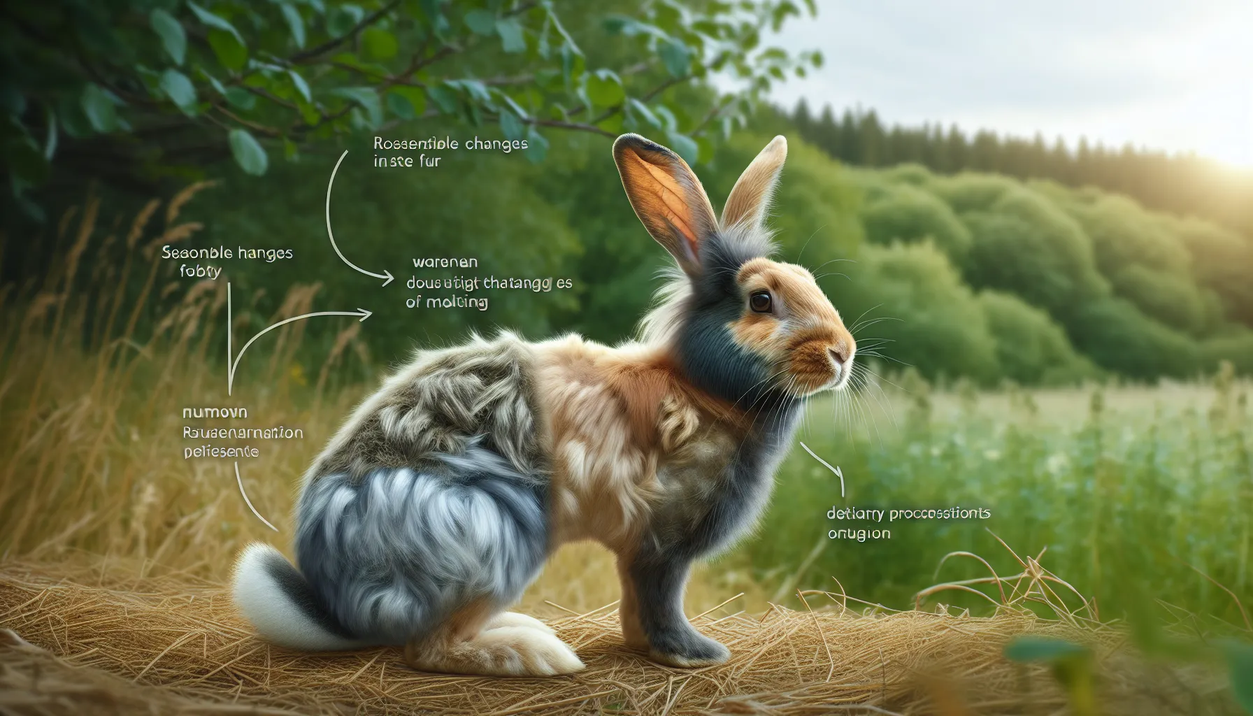 Imagen de un conejo con cambios en su pelaje, ilustrando el proceso de muda y sus posibles razones.