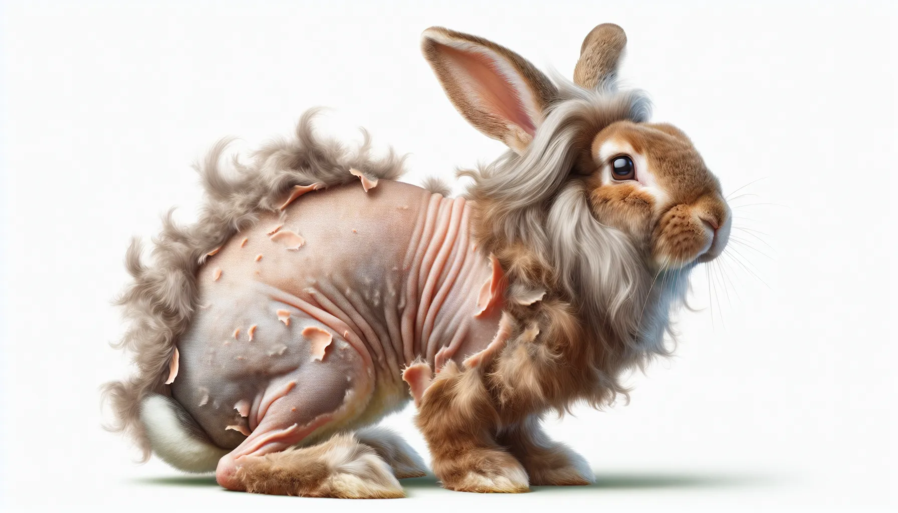 Imagen de un conejo mudando su pelaje para renovar su apariencia y regular su temperatura corporal.