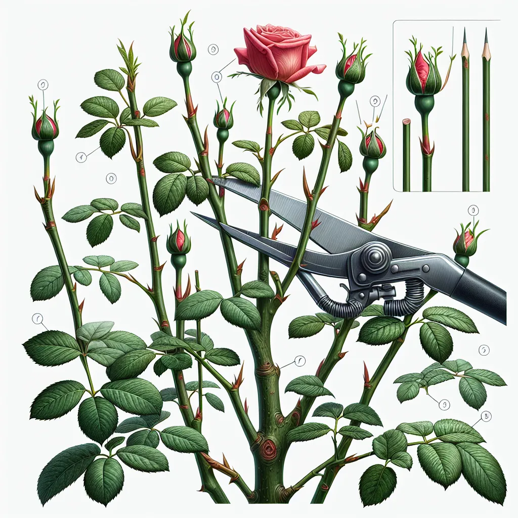 Imagen ilustrativa de un rosal siendo podado en el tramo superior de una guía paso a paso sobre cómo podar rosales en el momento y método adecuado.