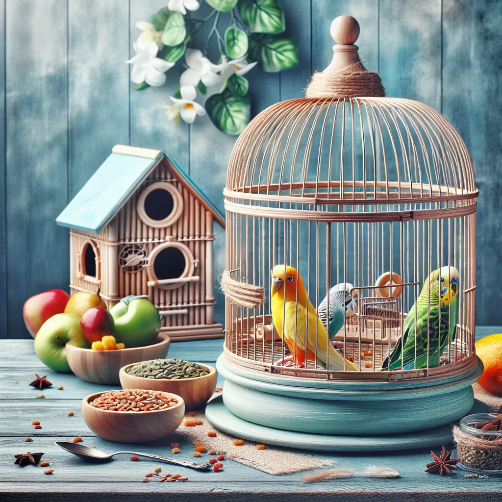 'Imagen de una jaula de pájaros con comida y agua fresca, lista para cuidar a tus aves durante tus vacaciones'.
