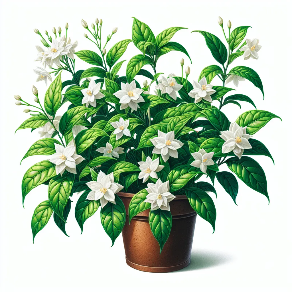 Imagen de una planta de Don Diego de Noche floreciendo y creciendo felizmente en una maceta, con hojas verdes y flores blancas y fragantes.