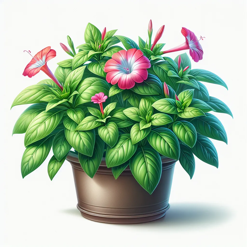 Imagen de una hermosa planta de Don Diego de Noche en maceta, con flores de brillantes colores y hojas verdes exuberantes, perfecta para ilustrar el cuidado y cultivo de esta planta en tu hogar.
