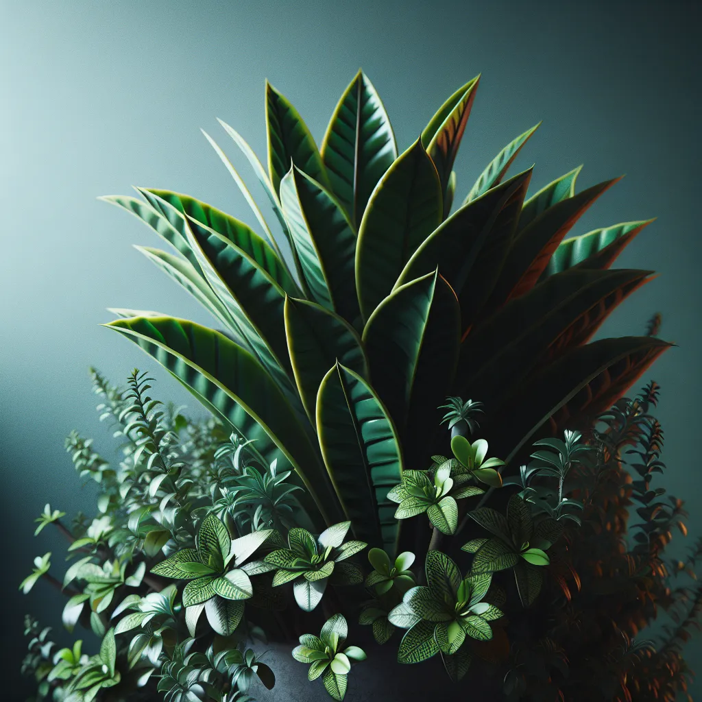 'Imagen de una Euphorbia Trigona saludable y vibrante en un entorno bien iluminado, mostrando su crecimiento exuberante y sus hojas verdes y afiladas'.