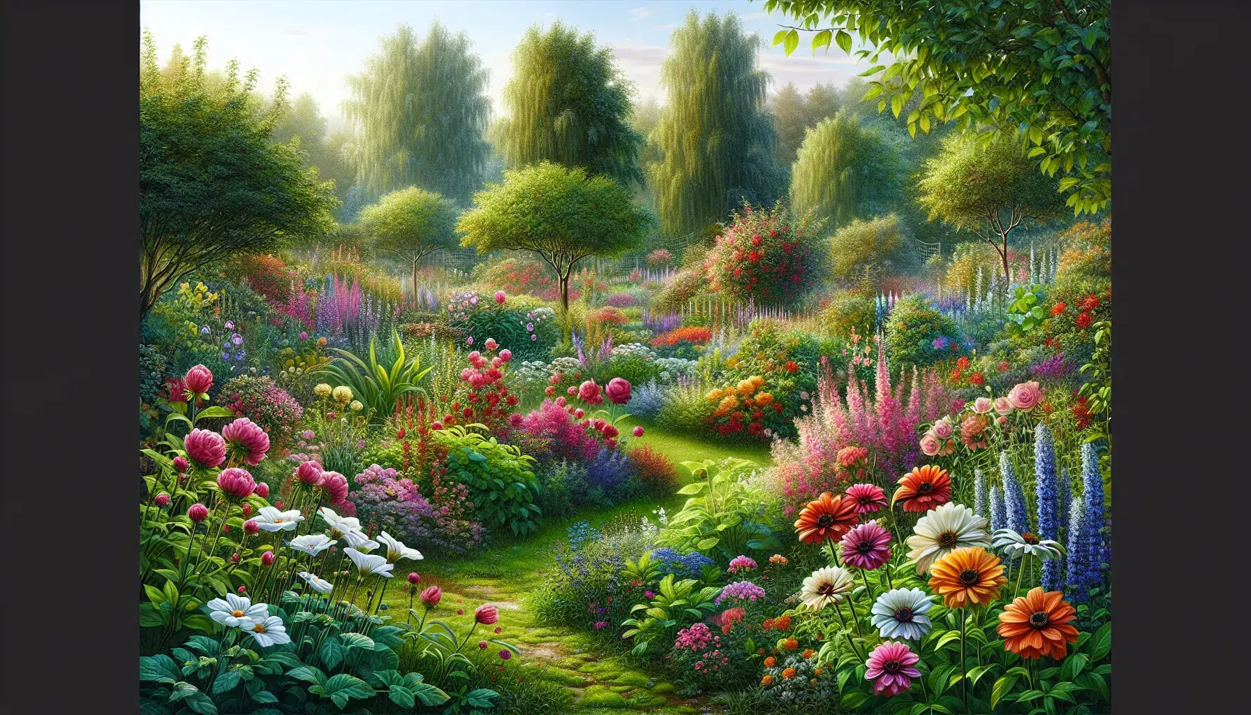 Imagen de un jardín colorido con diversas plantas en flor durante el mes de septiembre.