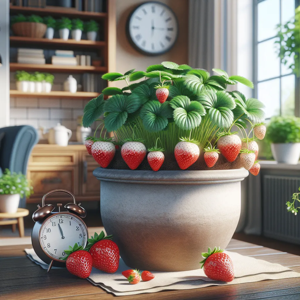Imagen de una maceta con fresas cultivadas de forma correcta en un entorno doméstico.