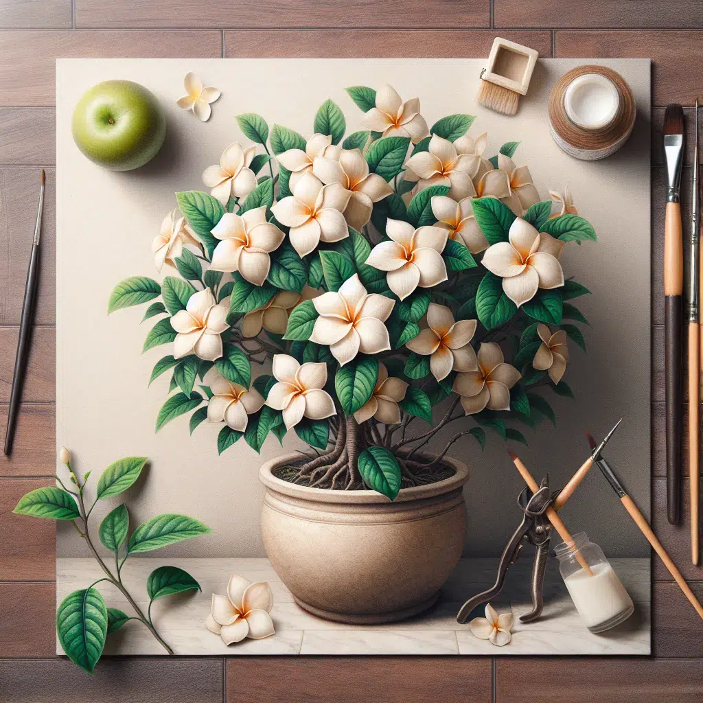 Imagen de una hermosa gardenia o jazmín del Cabo en un entorno bien cuidado y saludable, como ejemplo de la correcta manera de cuidar esta planta en casa.
