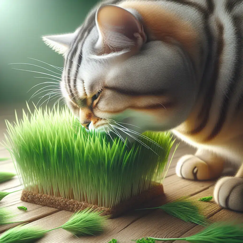 Imagen de un gato disfrutando de la hierba esencial, resaltando su importancia para la salud y bienestar felino.