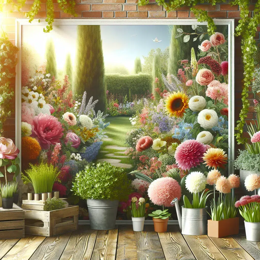 Imagen de un jardín primaveral lleno de flores y plantas vibrantes, listo para inspirar tus proyectos de jardinería en abril.