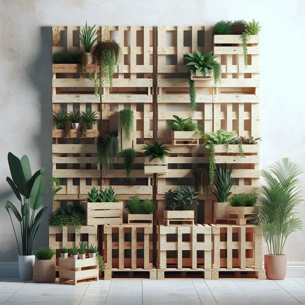 Imagen de un jardín vertical construido con palets, mostrando paso a paso cómo crear esta hermosa decoración eco-friendly en tu hogar.