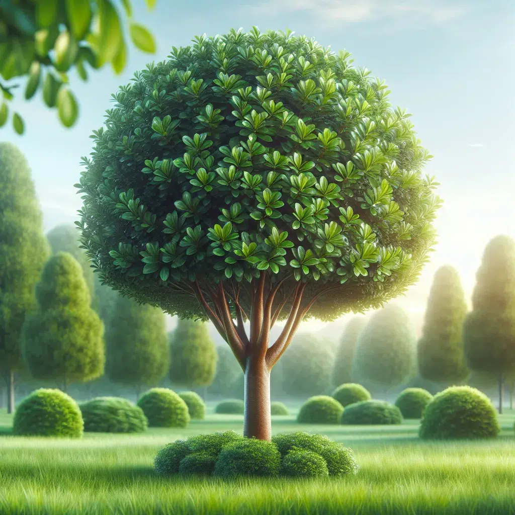 'Imagen de un árbol de Júpiter saludable y vibrante, con hojas verdes brillantes y un tronco robusto, recibiendo cuidados especializados para su crecimiento óptimo'.