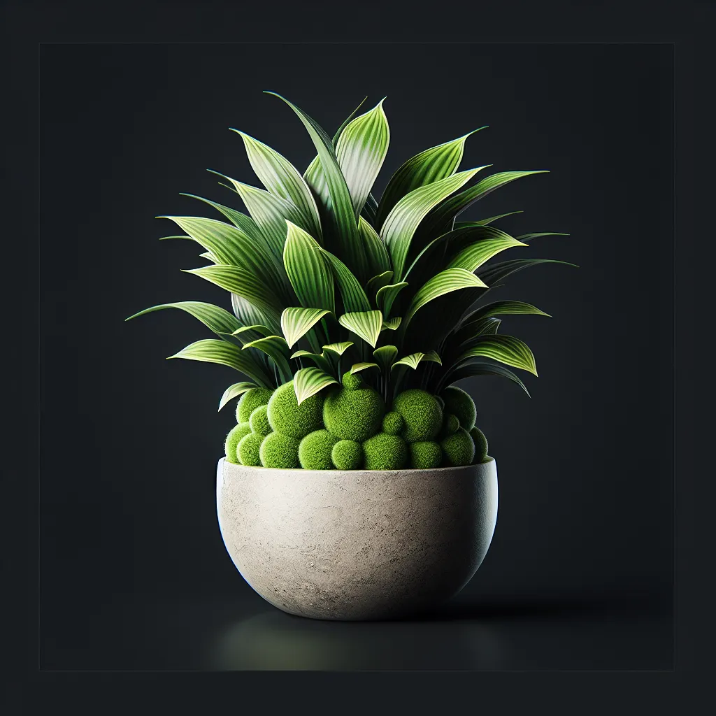 Kokedama verde y saludable en un elegante recipiente, destacando su belleza natural y cuidado especial para mantenerla en óptimas condiciones