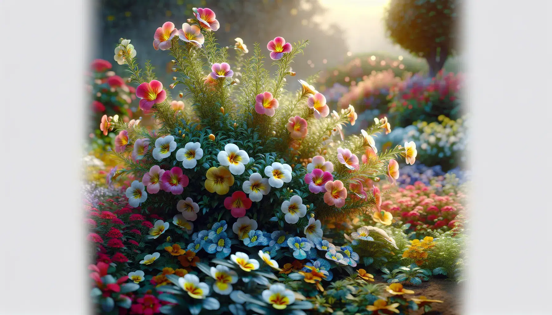 Imagen de una exuberante planta de nemesia, con delicadas flores de colores brillantes, iluminando un jardín.