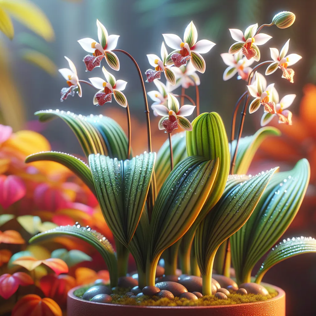 Imagen de una Orquídea Joya Ludisia Discolor en perfecto estado, con hojas brillantes y flores delicadas, adornando un ambiente lleno de vida y color.