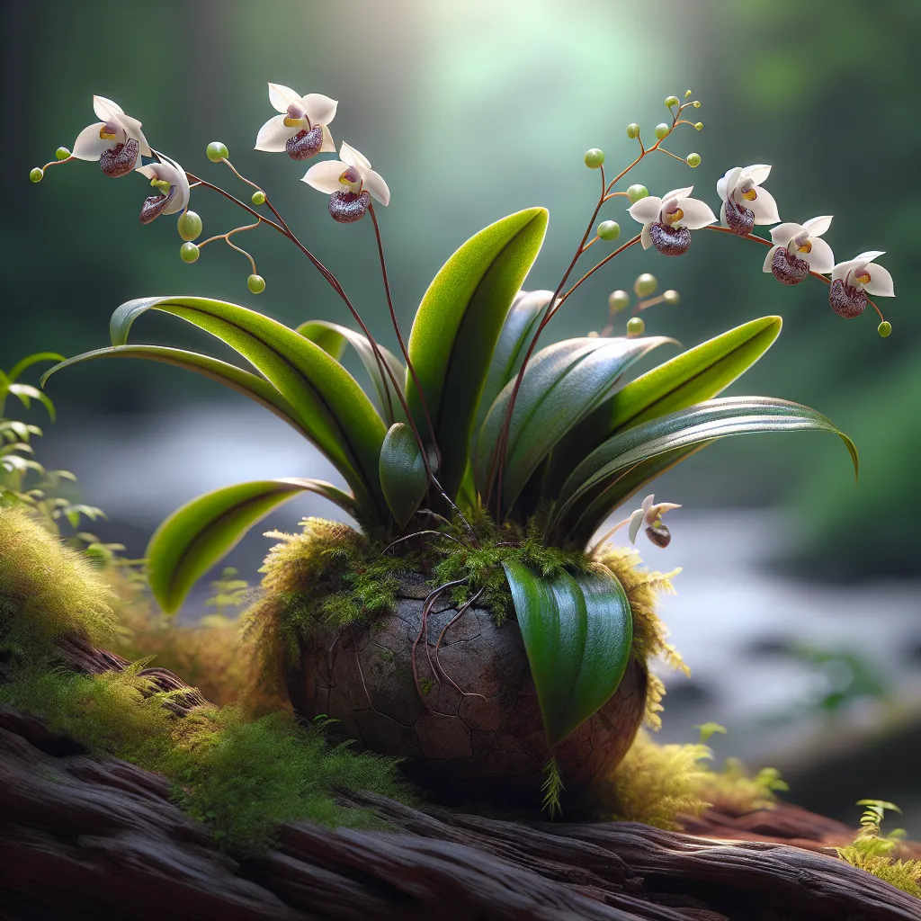 Imagen de una Orquídea Joya Ludisia Discolor con hojas brillantes y flores elegantes, en un entorno natural y tranquilo.