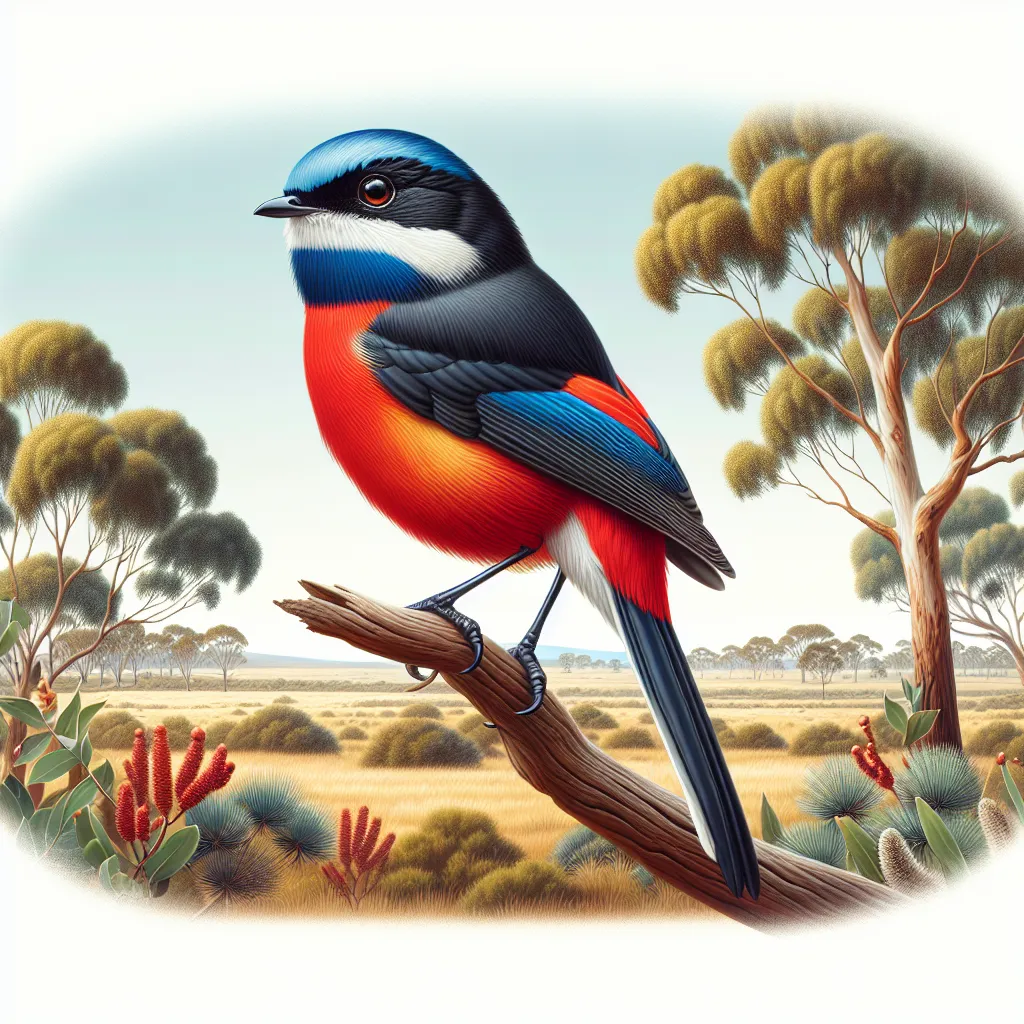 Un diamante mandarín colorido posado en una rama, desplegando su elegante plumaje en un paisaje australiano.