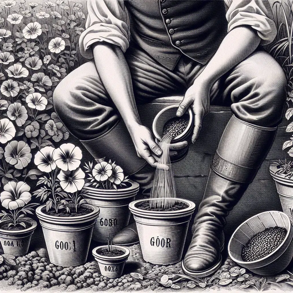 Imagen de una persona plantando flores en macetas en un jardín español, mostrando el proceso de siembra y cuidado de las plantas en el artículo sobre cultivo de flores en maceta en España.