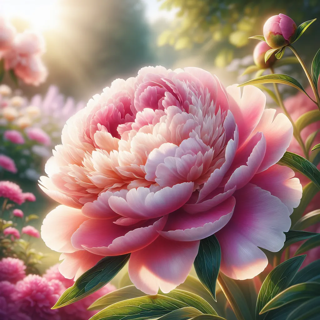 Imagen de una hermosa peonía floreciendo en un jardín soleado