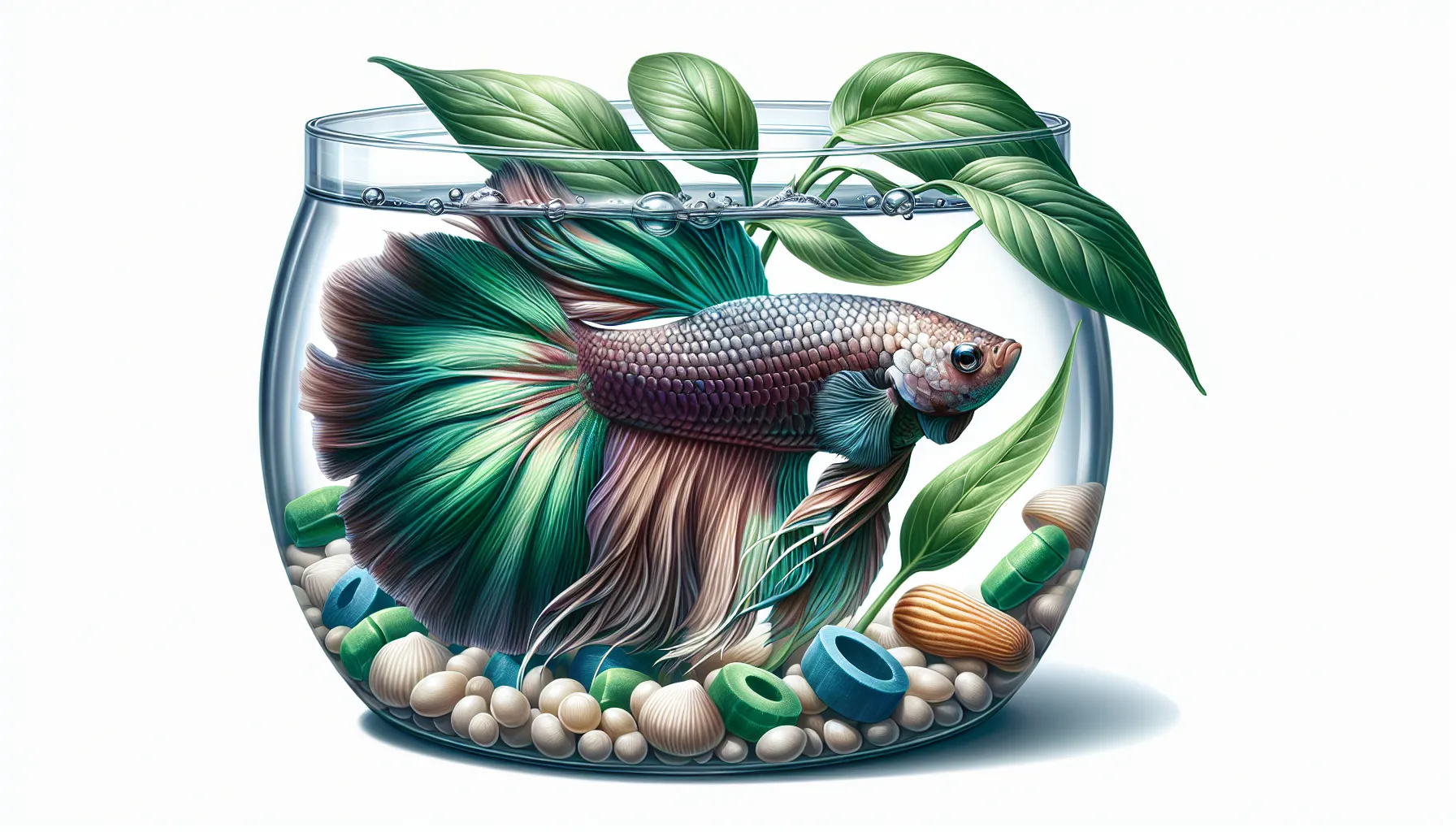 Imagen de un pez betta saludable en su hábitat acuático, exemplificando los cuidados y la alimentación adecuada para esta especie.