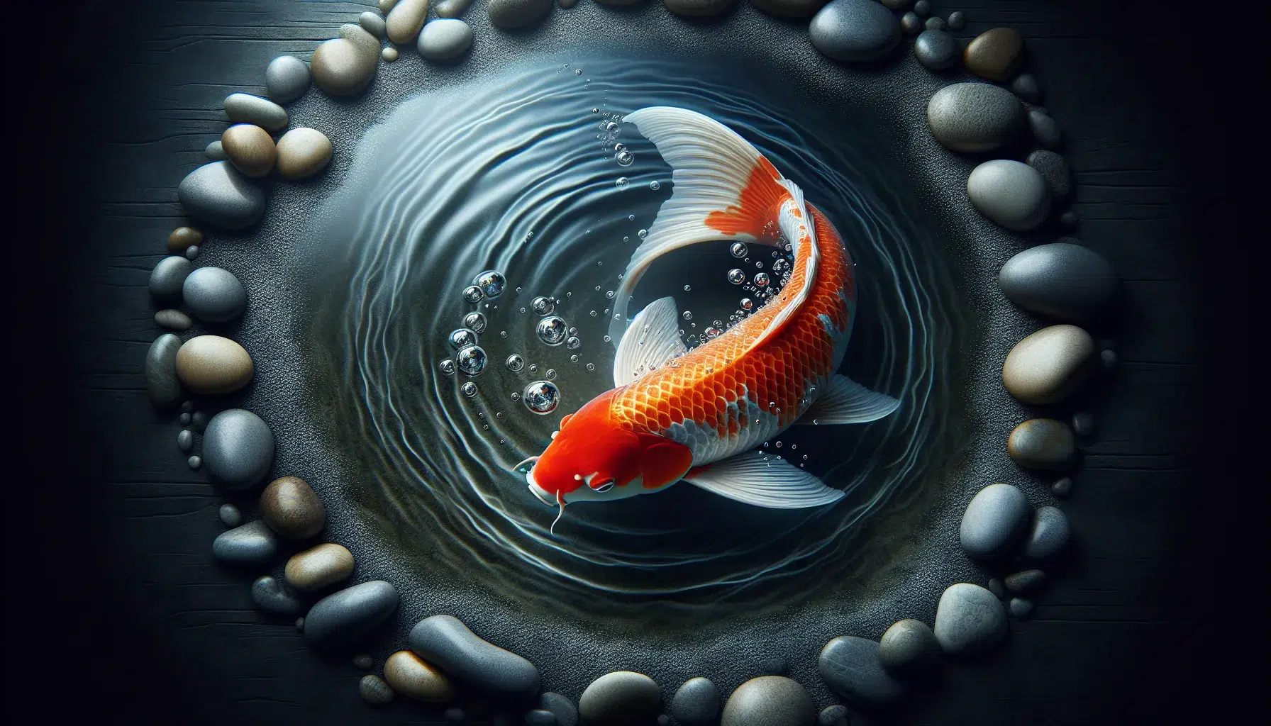 Imagen de un hermoso pez Koi nadando en un estanque, representando la transformación y la perseverancia en la cultura espiritual