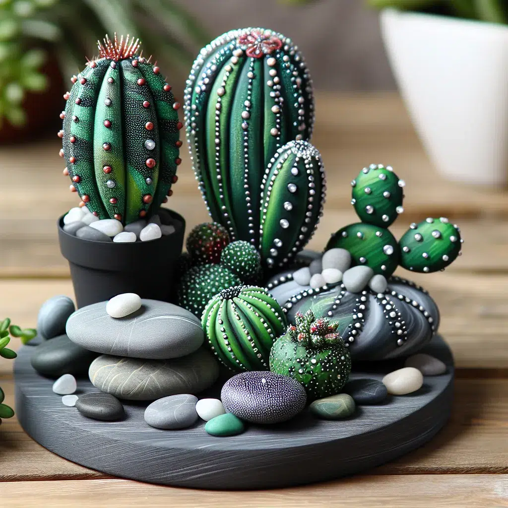 Cactus decorativos hechos con piedras pintadas: guía paso a paso