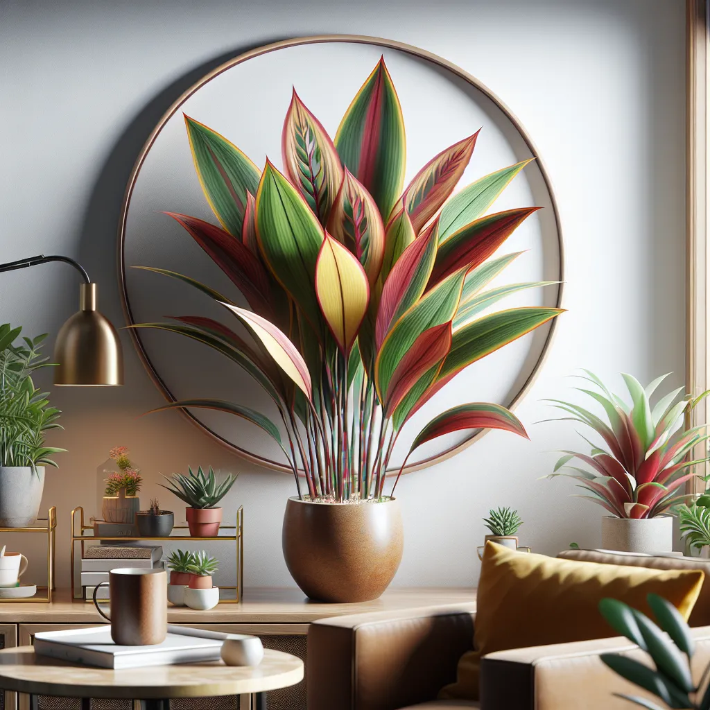 Imagen de una cordyline Tango en un ambiente hogareño, con hojas de colores vibrantes y saludables, mostrando cómo cuidar y mantener esta planta en casa.