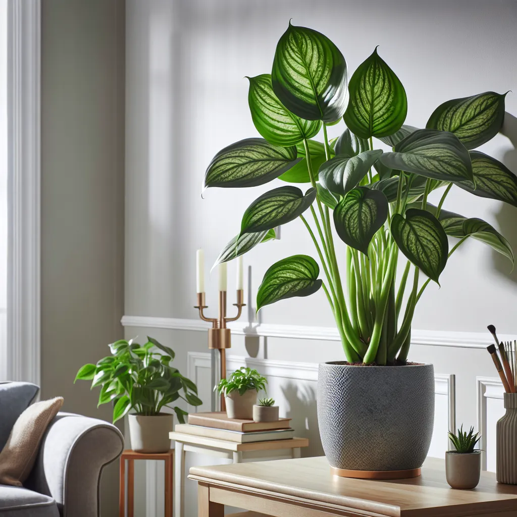 Una sugerencia para el texto alternativo podría ser: Imagen de un hermoso pothos saludable y brillante en un hogar bien iluminado, mostrando cómo cuidar esta planta de manera adecuada.