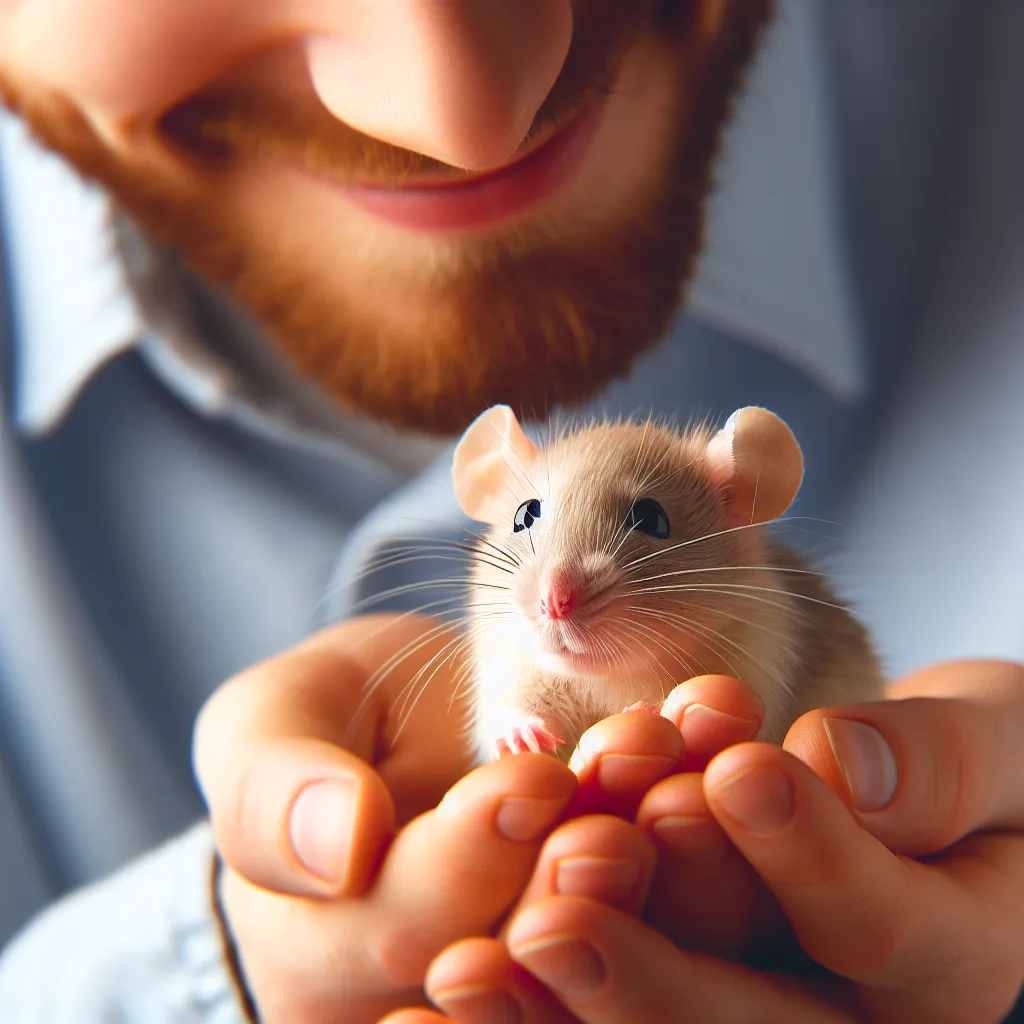 Imagen de una rata doméstica bebé siendo cuidada con cariño en un entorno limpio y acogedor