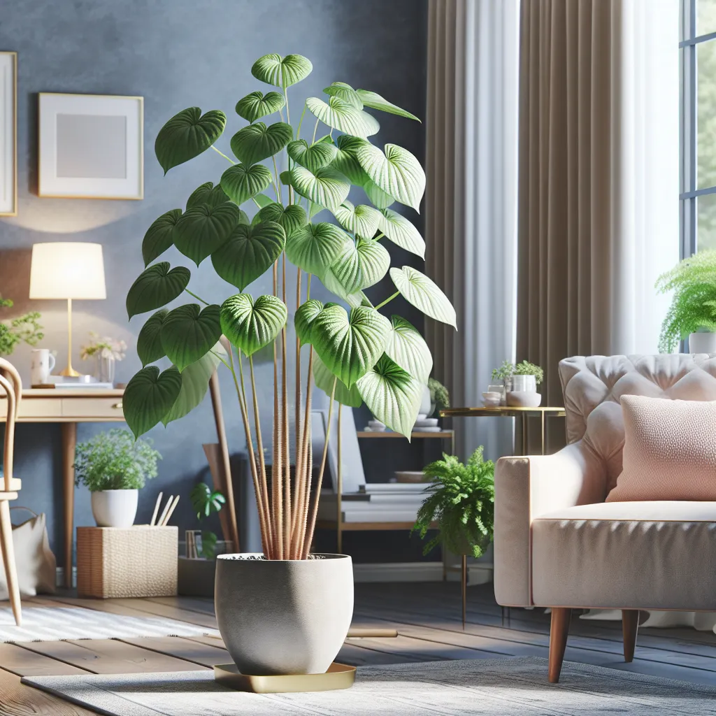 Imagen de una Stephania Erecta saludable colocada en un bonito interior, siguiendo las recomendaciones de cuidado en espacios interiores.
